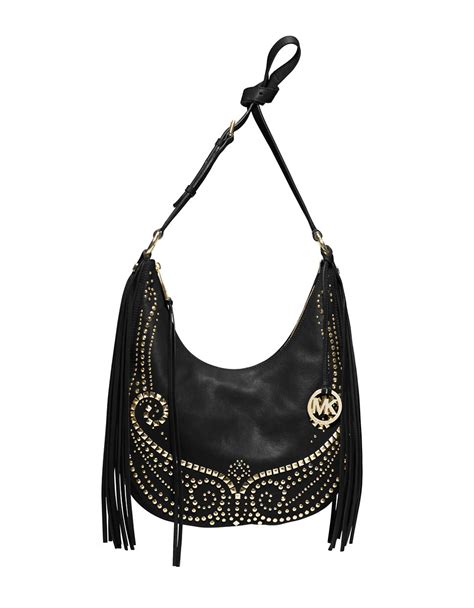 NEW MICHAEL KORS Black Leather Tassel Studded Brass Bag 